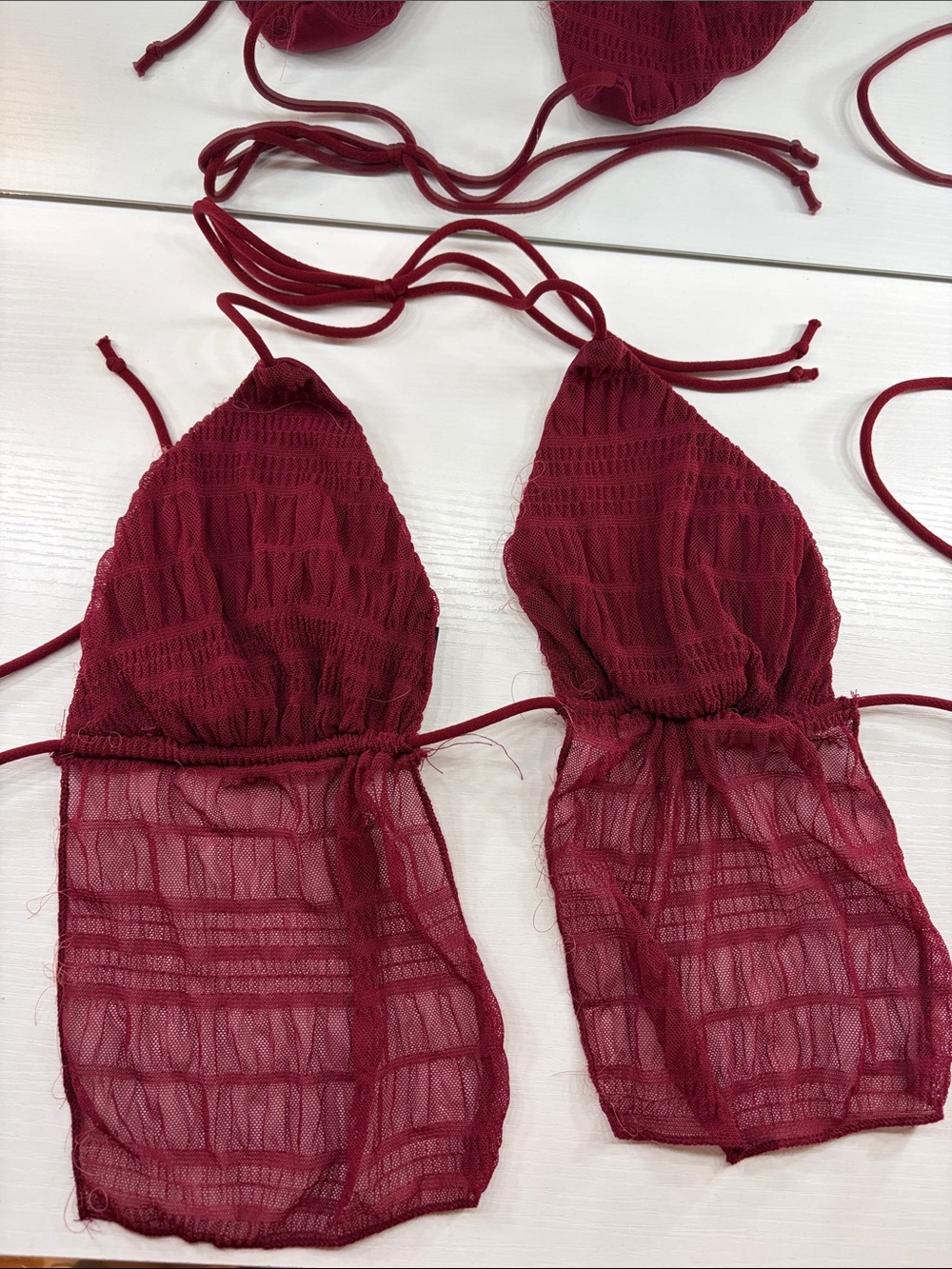 Women’s Burgundy Lace Mesh Halter Babydoll